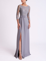Robe de soirée pour mère de la mariée col bijou manches 3/4 ceinture sirène robes dinvitées pour mariage