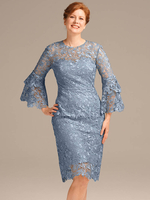 Robe de soirée pour mère de la mariée col bijou manches 3/4 courte en dentelle longueur aux genoux robes dinvitées pour mariage