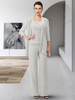 Robe de soirée pour mère de la mariée col bijou manches 3/4 gaine en dentelle longueur au sol robes dinvitées pour mariage