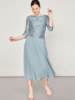 Robe de soirée pour mère de la mariée col bijou manches 3/4 ligne a dentelle longueur cheville robes dinvitées pour mariage