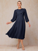 Robe de soirée pour mère de la mariée col bijou manches 3/4 ligne a nœuds robes dinvitées pour mariage