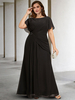 Robe de soirée pour mère de la mariée col bijou manches courtes ligne a longueur au sol robes dinvitées de mariage