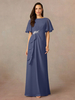 Robe de soirée pour mère de la mariée col bijou manches courtes ligne a plissée robes dinvitées de mariage