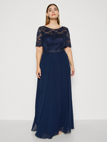 Robe de soirée pour mère de la mariée col bijou manches courtes ligne a robes dinvitées de mariage en dentelle