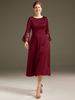 Robe de soirée pour mère de la mariée col bijou manches longues ligne a dentelle longueur thé robes dinvitées pour mariage