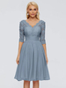 Robe de soirée pour mère de la mariée col en v demi-manches courte en dentelle longueur aux genoux robes dinvitées de mariage