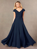 Robe de soirée pour mère de la mariée col en v manches courtes ligne a en dentelle longueur au sol robes dinvitées pour mariage