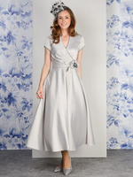 Robe de soirée pour mère de la mariée col en v manches courtes ligne a fleurs longueur cheville robes dinvitées pour mariage