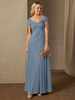 Robe de soirée pour mère de la mariée col en v manches courtes ligne a robes dinvitées de mariage en dentelle