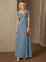 Robe de soirée pour mère de la mariée col en v manches courtes ligne a robes dinvitées de mariage en dentelle