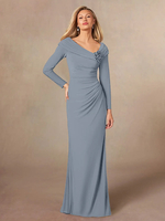 Robe de soirée pour mère de la mariée col en v manches longues sirène plissée longueur au sol robes dinvitées de mariage