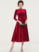Robe de soirée pour mère de la mariée col haut manches 3/4 longueur une ligne ceinture robes dinvité de mariage