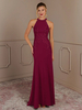 Robe de soirée pour mère de la mariée col licou sans manches sirène perlée avec traîne robes dinvitées pour mariage