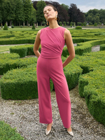 Robe de soirée pour mère de la mariée combinaison plissée sans manches col bijou robes dinvitées de mariage