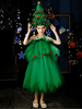 Robe de soirée pour Noël vert Santa Tree Polyester Fiber Hat Dress Costumes de vacances de Noël Ensemble complet