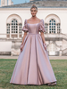 Robe de soirée princesse silhouette col carré tissu satiné longueur au sol boutons robes de soirée sociales