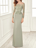 Robe de soirée Robe cérémonie femme col bateau manche longue en dentelle au sol