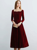 Robe de soirée robe cérémonie femme col bateau manche longue noed sur dos longueur mollet