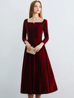 Robe de soirée robe cérémonie femme col bateau manche longue noed sur dos longueur mollet