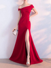 Robe de soirée robe cérémonie femme rouge en crêpe élastique hors de l\