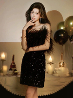 Robe de soirée robe de bal bustier courte sans manches fermeture éclair plumes polyester robes de dîner formelles