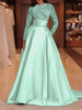 Robe de soirée robe de bal col bijou avec traîne manches longues fermeture éclair paillettes velours robes de concours sociales