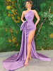 Robe de soirée robe de bal conçue encolure avec traîne sans manches fermeture éclair nœuds taffetas robes de soirée formelles
