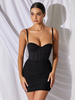 Robe de Soirée Robe de Club Robe Sexy Femme avec Bretelles à Col Décolleté en V Coupe Cintrée en Plis Unicolore Robe Sexy