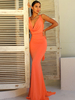Robe de Soirée Robe de Sirène Longue avec Bretelles à Col Décolleté en V Coupe Cintrée Unicolore