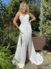 Robe de Soirée Robe de Sirène Longue avec Epaule Dénudée Coupe Cintrée avec Fente Unicolore Robe Longue
