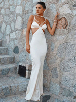 Robe de Soirée Robe Femme avec Bretelles à Col Décolleté en V Coupe Cintrée Robe de Sirène Robe Sexy