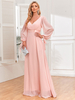 Robe De Soirée Rose Col En V Dos Nu Manches Bouffantes Robe Semi-Formelle