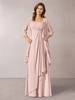 Robe de soirée rose foncé pour mère de la mariée manches 3/4 A-ligne plissée robes dinvité de mariage