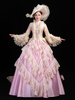 Robe De Soirée Rose Rétro Costumes Femmes Volants Dentelle Polyester Tunique Chapeau Robe Euro-style Marie Antoinette Déguisement Fête Robe De Bal