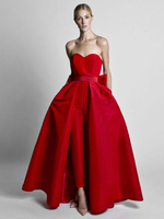 Robe de soirée rouge tissu de satin bustier pantalon de soirée robe de cérémonie