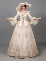 Robe de Soirée Rétro Costumes Femmes Imprimé Fleurs Volants Polyester Marie Antoinette Déguisement Tunique Chapeau Robe Vintage