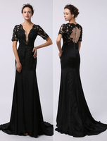 Robe de soirée sirène chiffon noir avec perles Avec traîne Milanoo