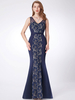 Robe De Soirée Sirène Col En V Dentelle Etage Longueur Robes De Soirée Formelles