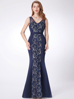 Robe De Soirée Sirène Col En V Dentelle Etage Longueur Robes De Soirée Formelles