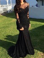 Robe de soirée sirène col en V traîne courte manches longues fermeture éclair appliques paillettes robes de soirée formelles