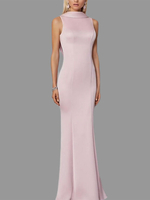 Robe de soirée sirène col haut crêpe extensible longueur au sol boutons robes de soirée formelles