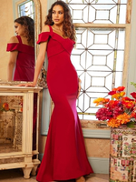 Robe de soirée sirène décolleté longueur au sol manches courtes fermeture éclair tissu satiné croisé robes de soirée formelles