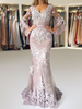Robe de soirée sirène en satin col en V manches longues à zip Robe de soirée