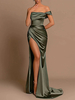 Robe de soirée sirène en Satin tissé élastique sans bretelles avec traîne fendue sur le devant robes de soirée sociale