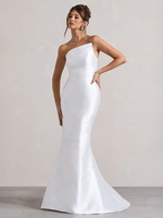 Robe de soirée sirène en tissu satiné à encolure dégagée et longueur au sol
