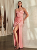Robe de soirée sirène en tissu satiné col en cœur longueur au sol fendue sur le devant robes de dîner formelles