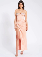 Robe de soirée sirène en tissu satiné col en cœur longueur cheville fendue sur le devant robes de soirée formelles