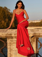 Robe de soirée sirène en tissu satiné col en V avec traîne robes de soirée formelles