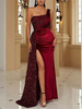 Robe de soirée sirène une épaule en velours avec traîne robes de dîner formelles