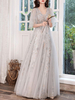 Robe de soirée Sliver Soir A-Line V-Col Dentelle Perlée Social Social Longueur Dressure Robe de soirée